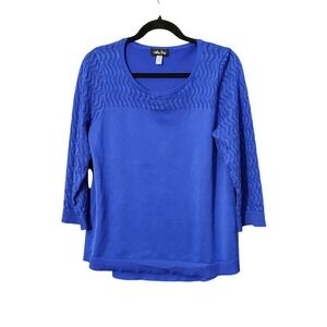 Melissa Paige Royal Blue Textured Sleeve 3/4 Sleeve Knit Top Women's Plus LG